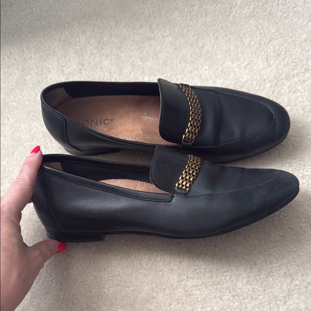 Vionic Charlotte Black Loafers with Gold Accent